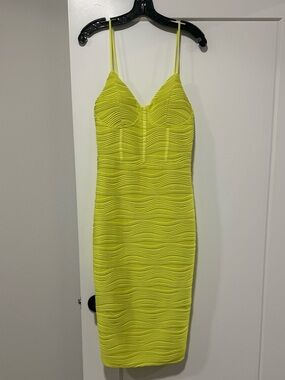 Derek Heart Neon Yellow Textured Midi Bodycon Dress